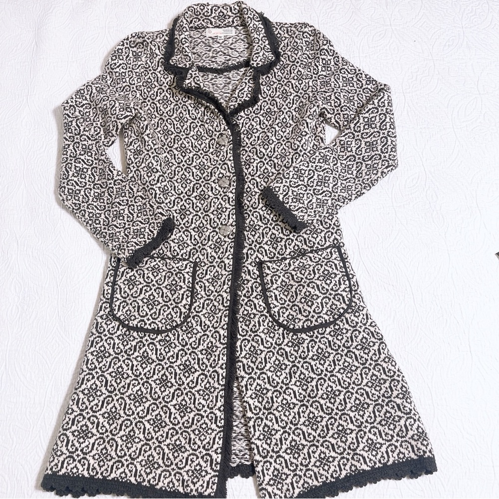 ODD MOLLY ANTHROPOLOGIE HAPPY TRIBE LONG CARDIGAN COTTON FRINGE TRIM S